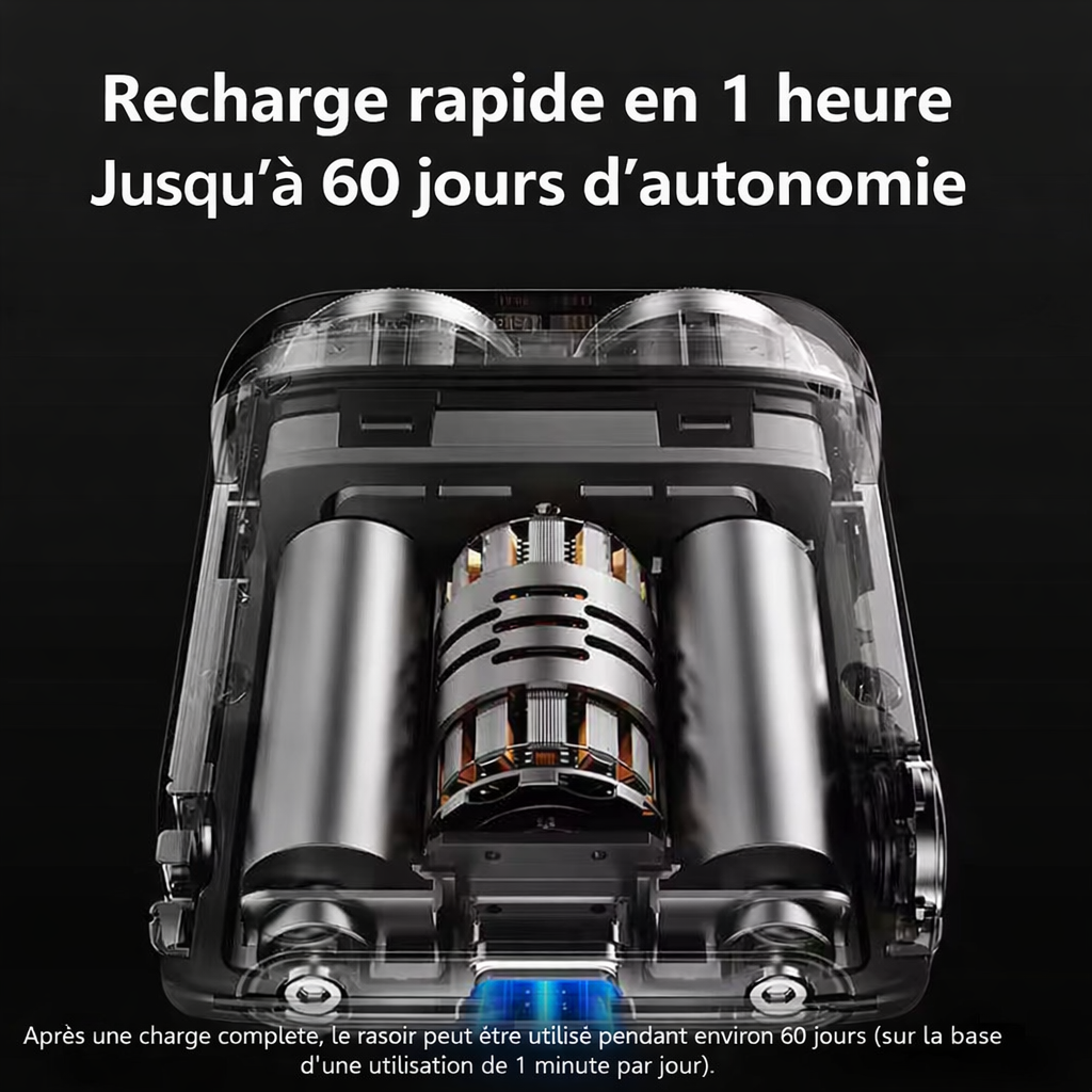 Rasoir Électrique Puissant 9000RPM – Étanche IPX7, 60 Jours d’Autonomie, Rasage Doux Sans Blessure