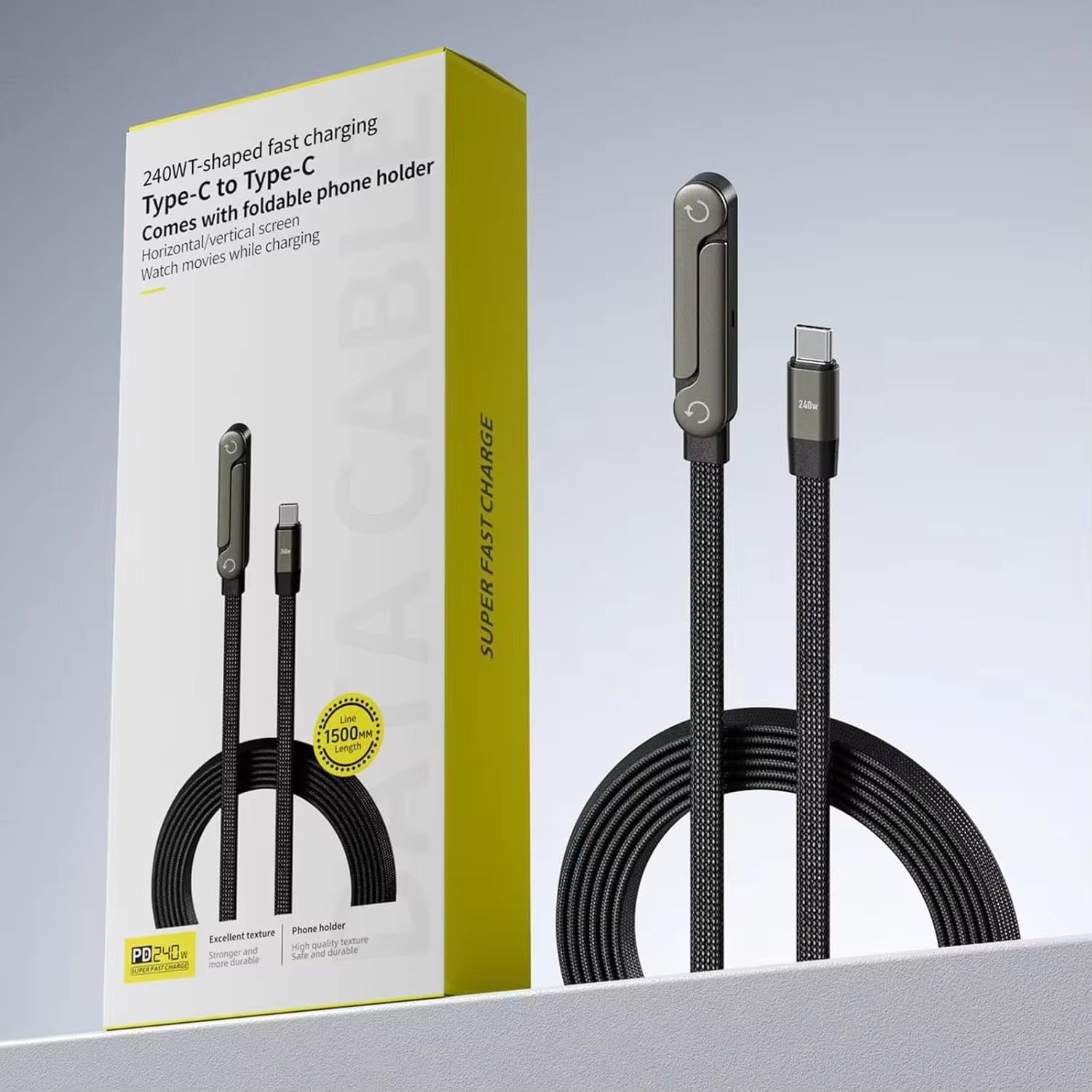 ⚡ SUPER FAST CHARGE – Câble 240W Ultra Résistant avec Support Intégré